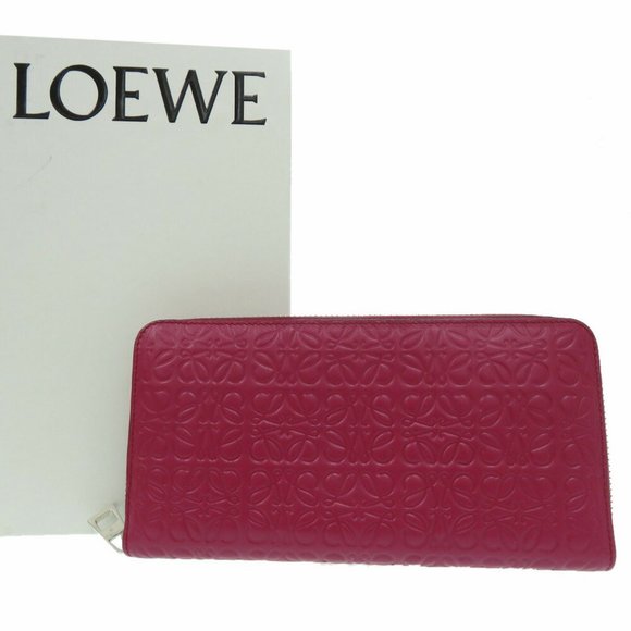 Like new LOEWE Repeat Anagram Round Wallet 261850, long wallet in magenta lea... - Picture 3 of 9